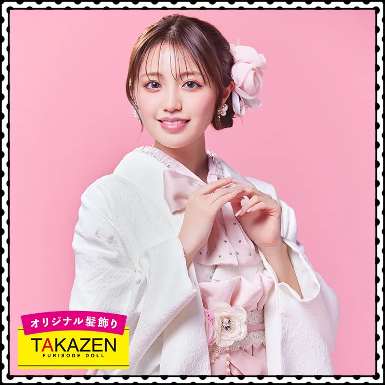 ゆるふわシニヨン×カメリア風髪飾り♡白ピンク