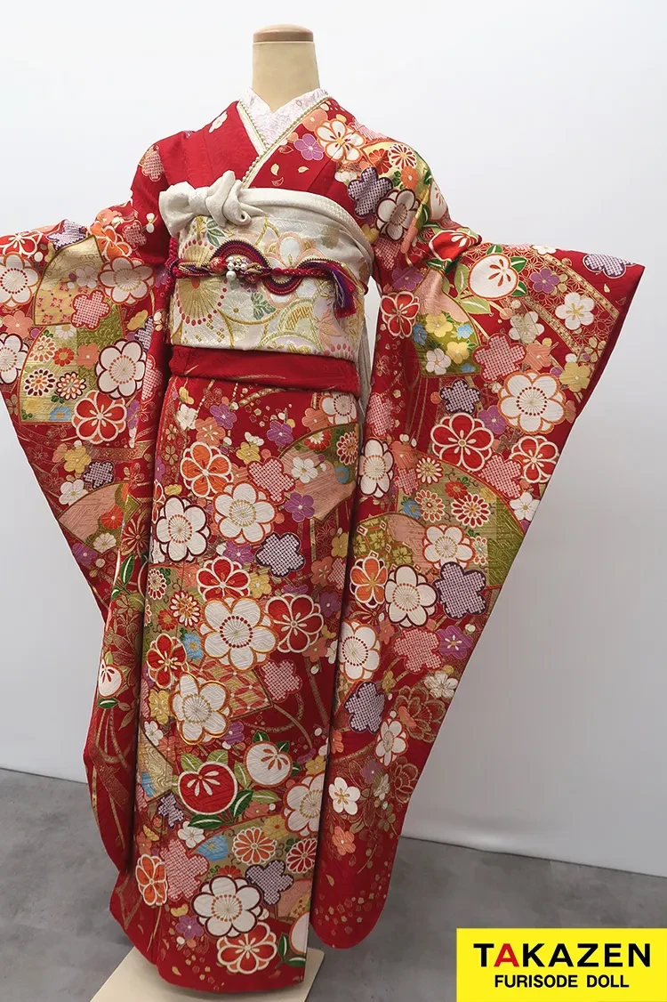 TAKAZENのレンタル振袖 安い正統派古典振袖　赤　桜柄　かわいい　王道　かわいい　はんなり　おしとやか【通販可】M31