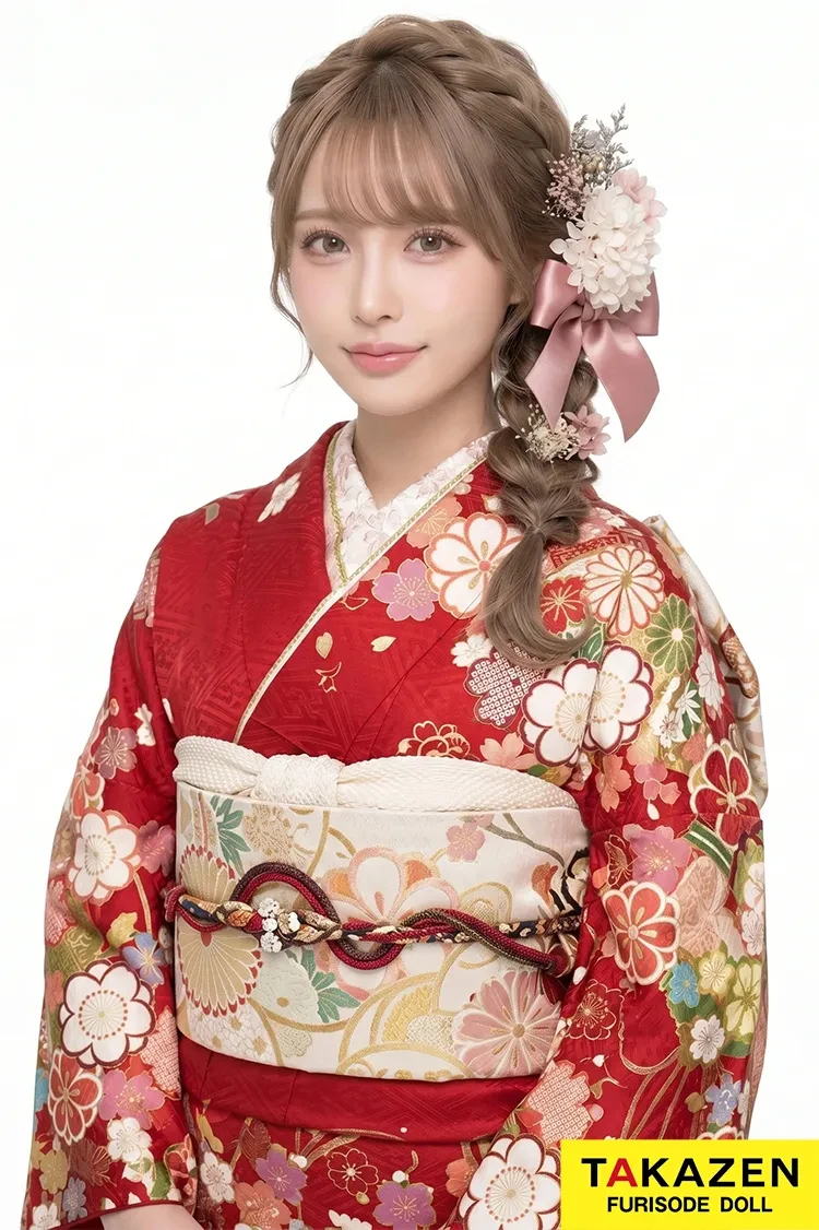 TAKAZENのレンタル振袖 安い正統派古典振袖　赤　桜柄　かわいい　王道　かわいい　はんなり　おしとやか【通販可】M31