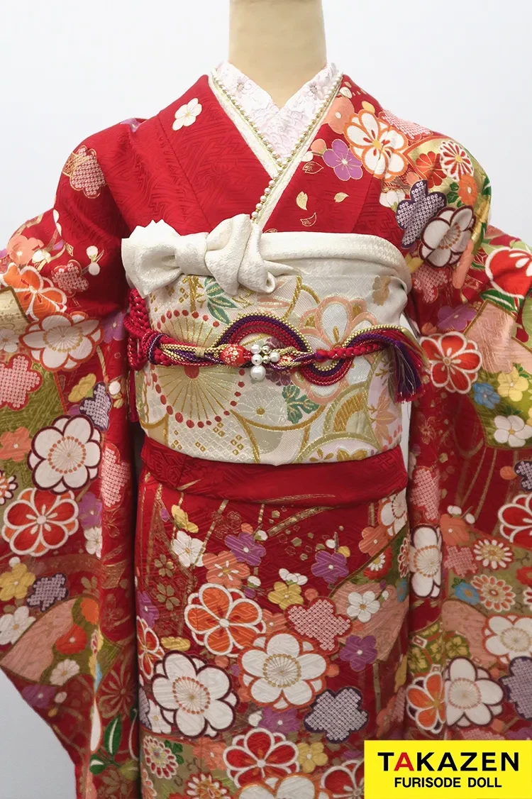 TAKAZENのレンタル振袖 安い正統派古典振袖　赤　桜柄　かわいい　王道　かわいい　はんなり　おしとやか【通販可】M31