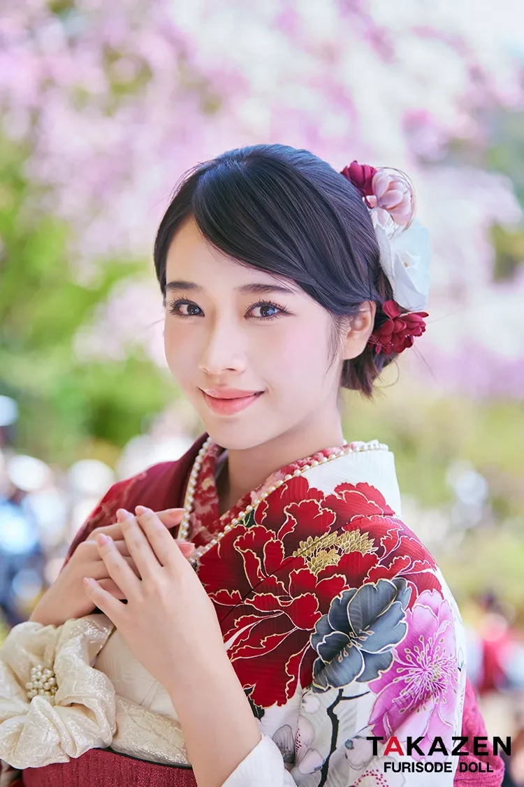 TAKAZENのレンタル振袖 正統派古典　華徒然×吉木千沙都ブランド　白/赤/紅白　牡丹柄/梅柄　片身替わり　華やか　目立つ　天翔天音 【通販可】　LB53