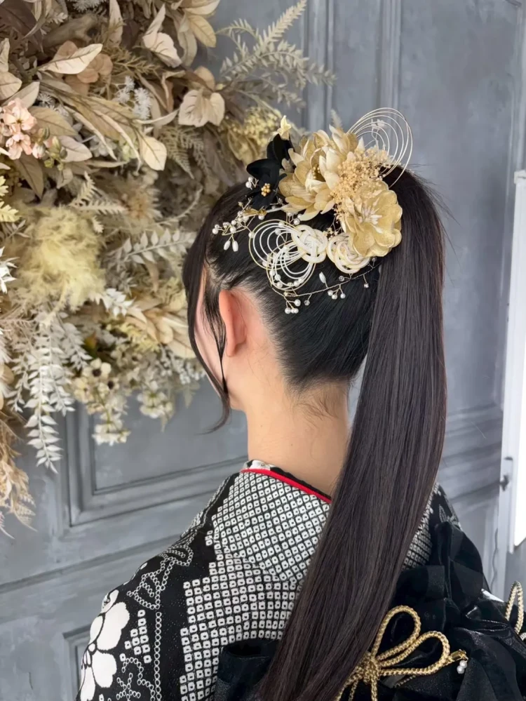 成人式　前撮り　梅田　ヘアスタイル　髪型　振袖ヘア