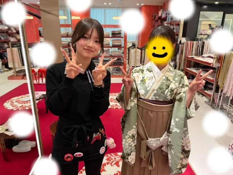 大阪梅田　卒業式　袴　レンタル　緑色袴