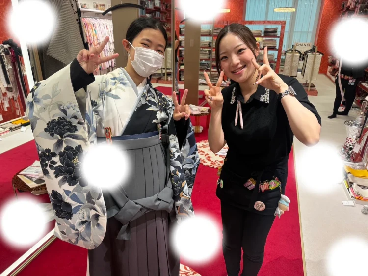 大阪梅田　卒業式袴　袴レンタル　青白古典柄