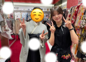 大阪梅田で袴を借りるならタカゼン　かっこかわいい袴　白×黒