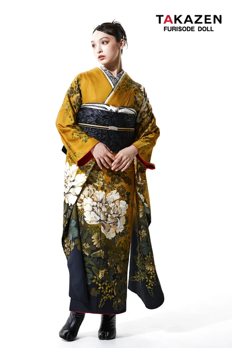 振袖にブーツアを合わせたコーデ
