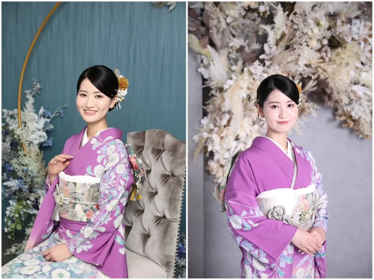 TAKAZEN奈良店のママ振プランでお持ちのお振袖にTAKAZENの小物を合わせてコーディネートされたお客様