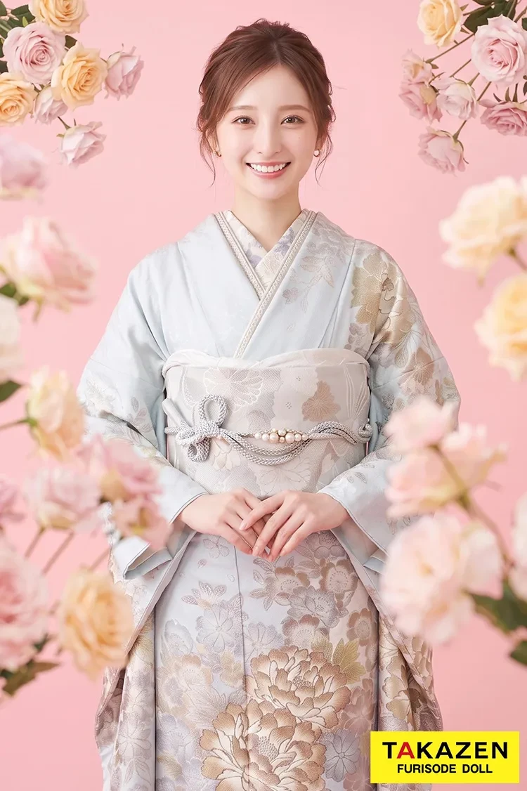 TAKAZENのレンタル振袖 正統派古典 水色/くすみブルー 綺麗な振袖 上品 大人かわいい【通販可】YK252