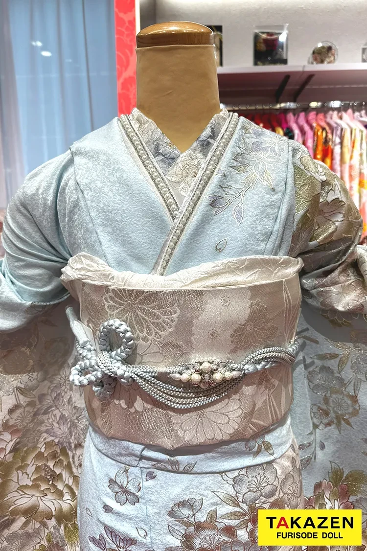 TAKAZENのレンタル振袖 正統派古典 水色/くすみブルー 綺麗な振袖 上品 大人かわいい【通販可】YK252