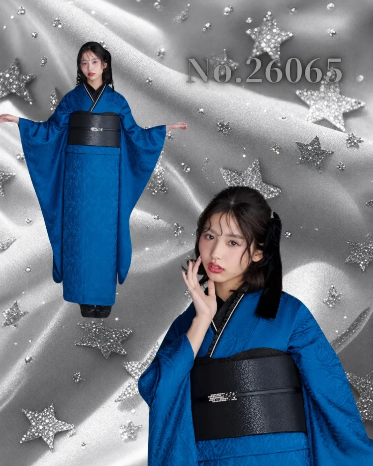 TAKAZEN東京表参道店Flagshipでモードスタイル好きさんに向けたヴィンテージ振袖のご紹介。青無地の振袖