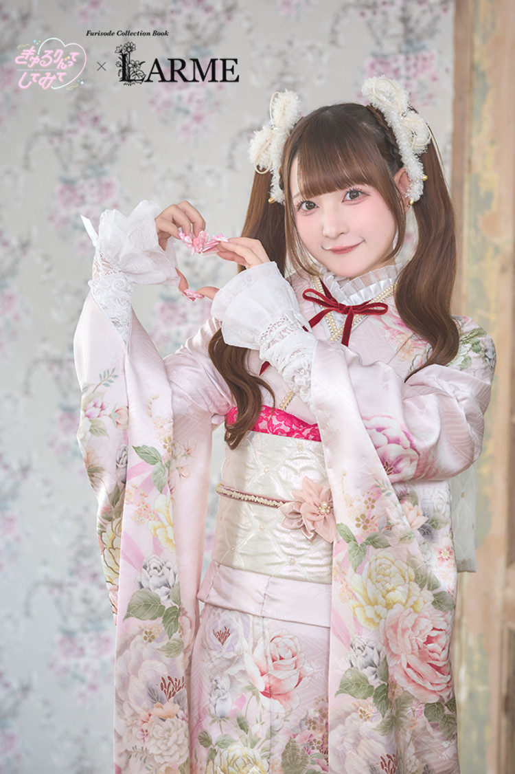 TAKAZENのレンタル振袖 きゅるりんってしてみて×LARME　ピンク　ローズ　地雷系振袖　ラブリー　ロリータ振袖　キュート【通販可】K1346