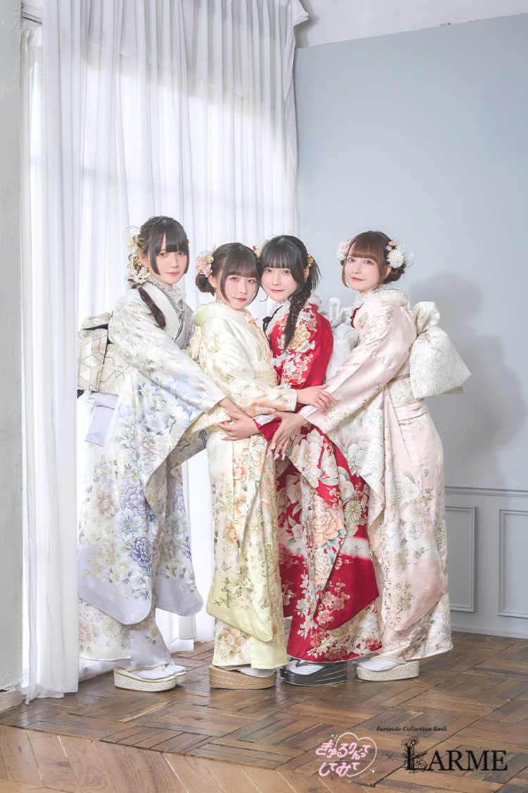 TAKAZENのレンタル振袖 きゅるりんってしてみて×LARME　白紫/ラベンダー　ローズ　病みかわ振袖　ロリータ振袖　ガーリー【通販可】K1347