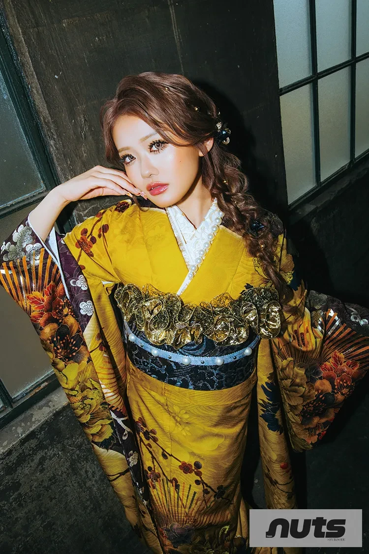 MODE系 牡丹柄 からし/マスタード かっこいい 派手 姉ギャル系 目立つ