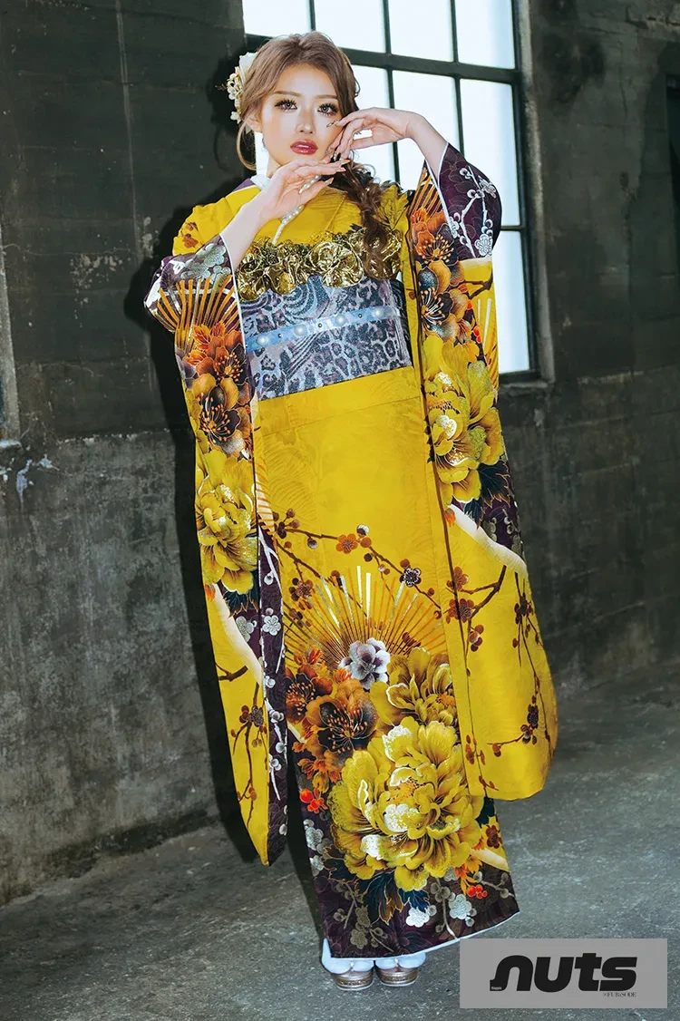 MODE系 牡丹柄 からし/マスタード かっこいい 派手 姉ギャル系 目立つ