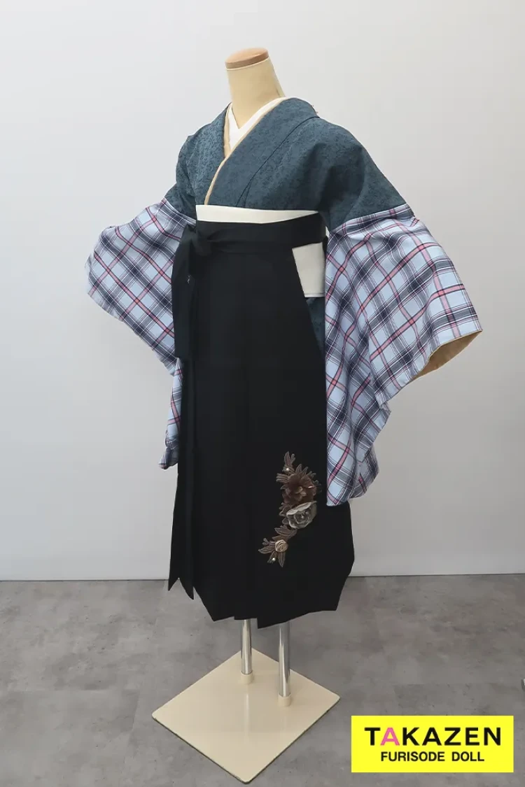TAKAZENのレンタル袴 格安レトロ袴 ネイビー チェック柄 シンプル 人と被らない 個性的【通販可】Y49