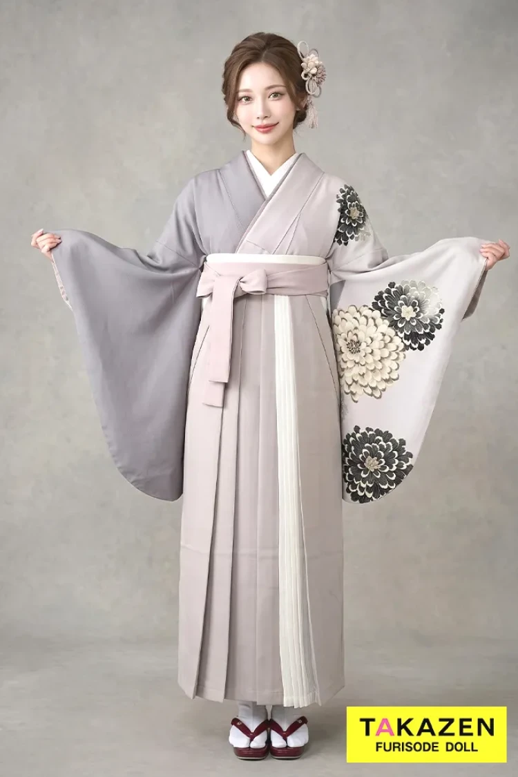TAKAZENのレンタル袴 格安正統派古典袴　くすみグレー/ラベンダー　シンプル　大人っぽい　教員袴【通販可】Y53
