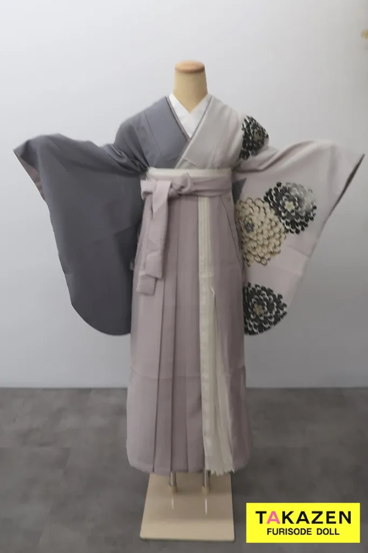 TAKAZENのレンタル袴 格安正統派古典袴　くすみグレー/ラベンダー　シンプル　大人っぽい　教員袴【通販可】Y53