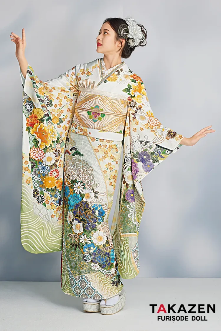 関芳のミントグリーンの振袖