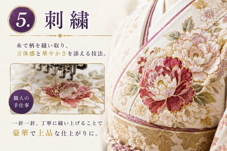 青柳の振袖の刺繍