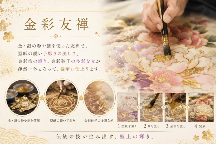 関芳の金彩友禅をしている様子
