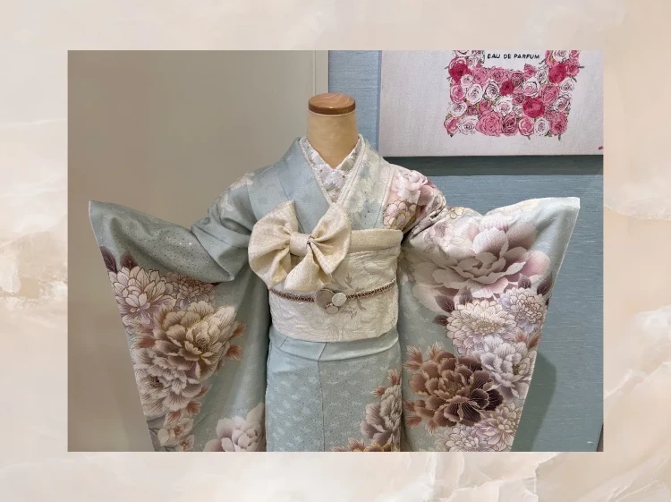 TAKAZEN堺店スタッフおすすめ水色正統派古典のお振袖の上半身コーディネート紹介