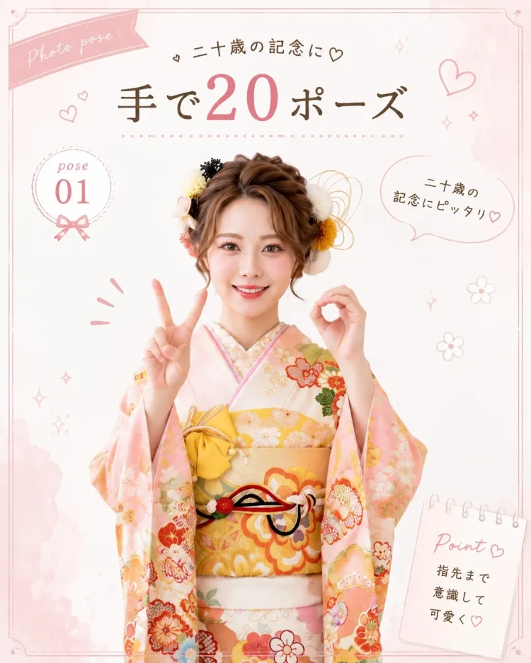 TAKAZEN東京表参道店Flagshipで成人式前撮りを控えたお嬢様に向けたおすすめポーズのご紹介。20のポーズ