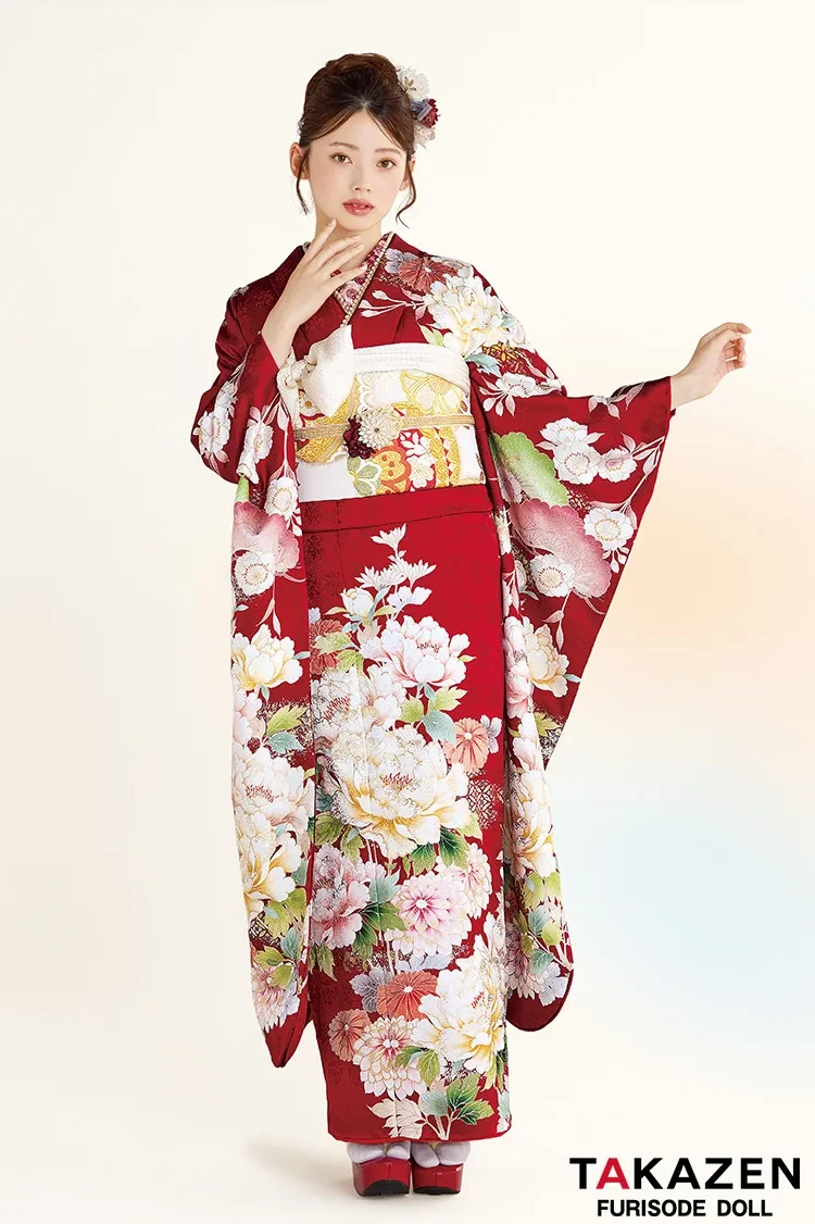 正統派古典 赤 牡丹柄 王道 かわいい 華やか 品のある振袖
