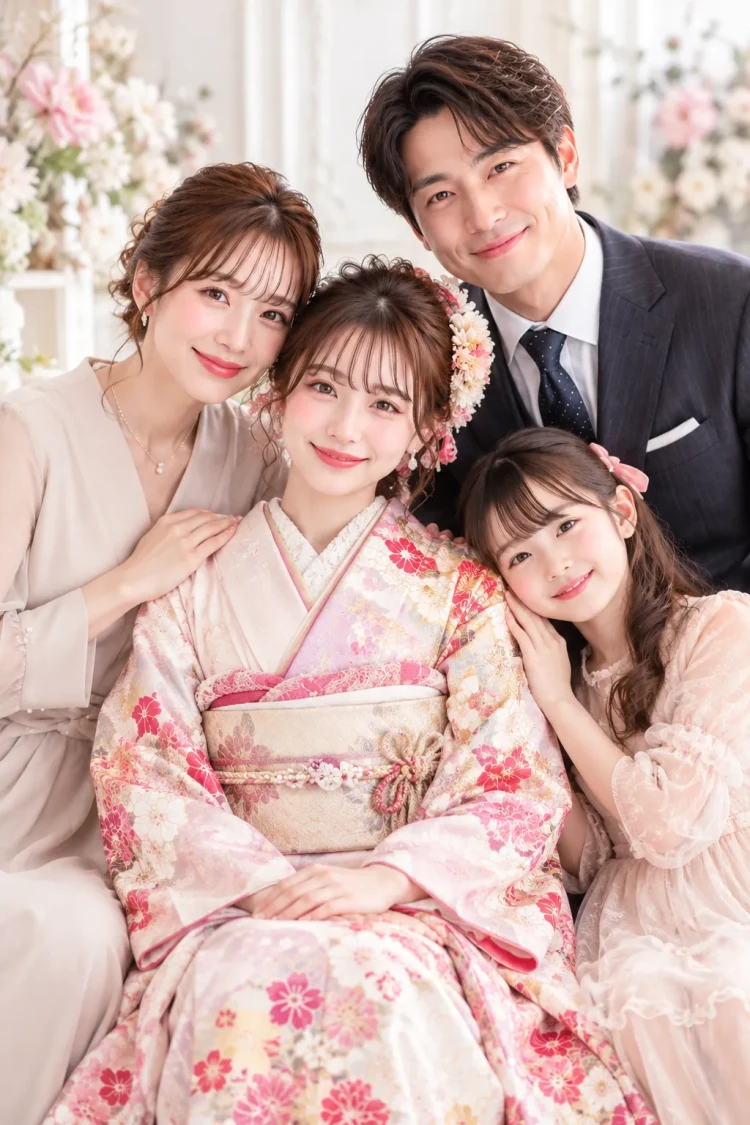 成人式の前撮りでの家族写真