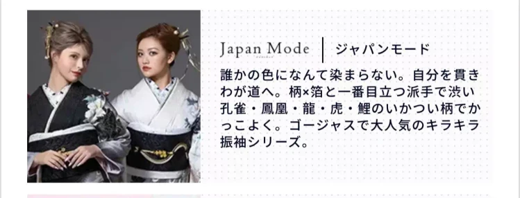 姫路で成人式お振袖をレンタルするならTAKAZEＮ姫路店。振袖ジャンルをご紹介。