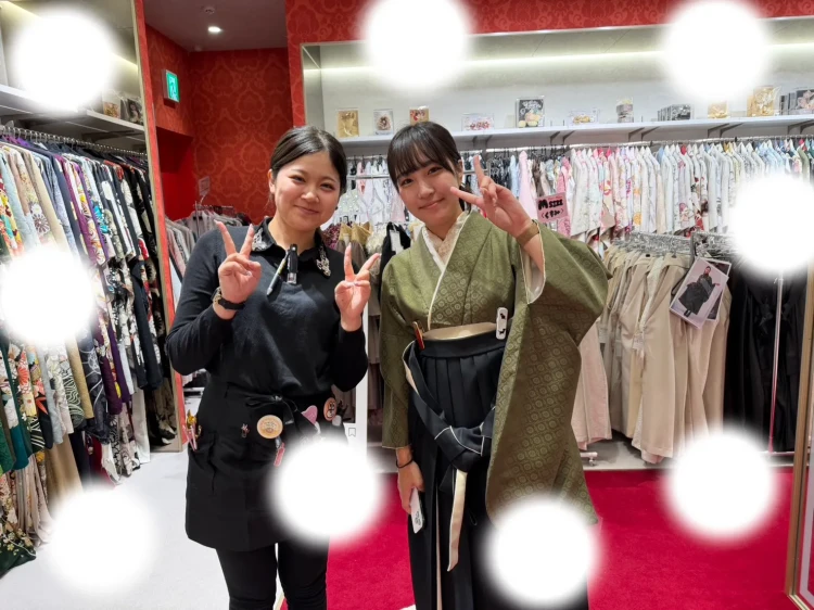 卒業式　袴レンタル　大阪梅田　緑袴　ヴィンテージ袴