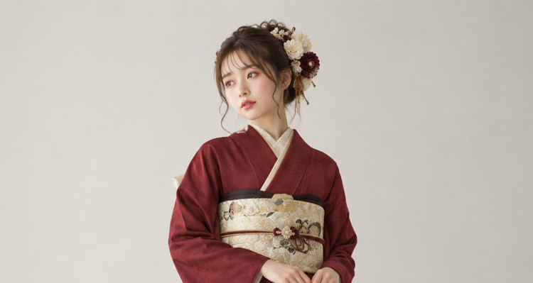 赤色の振袖を着用した女性