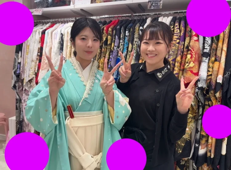 タカゼン神戸旧居留地店のレトロの水色ゆり袴コーデご紹介　久留栖るなちゃん着用