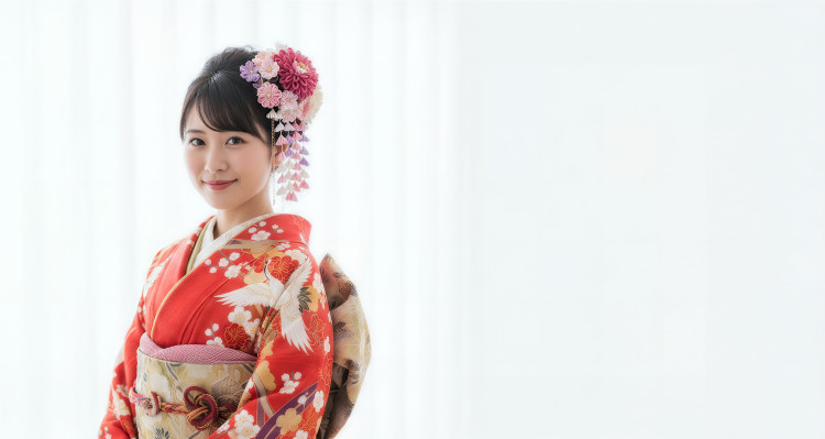 赤色の振袖を着用した女性